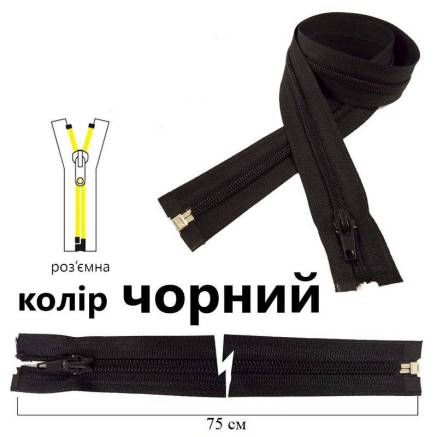 Молния Т7, 75 см, черная