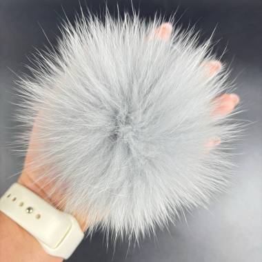 Pompom made of natural fox fur, light gray 13 cm
