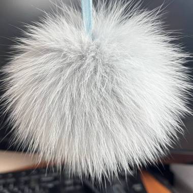 Pompom made of natural fox fur, light gray 13 cm