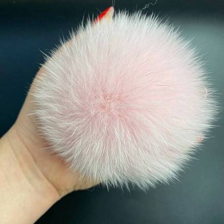 Pompom made of natural fox fur, soft pink 12 cm