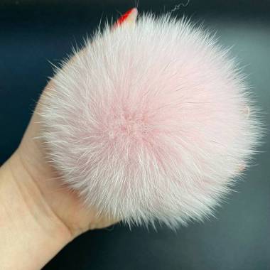 Pompom made of natural fox fur, soft pink 12 cm