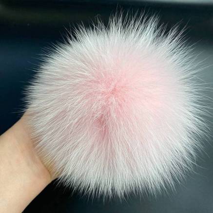 Pompom made of natural fox fur, soft pink 14 cm