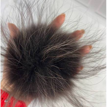 Pompom made of natural raccoon fur, chocolate 15-16 cm