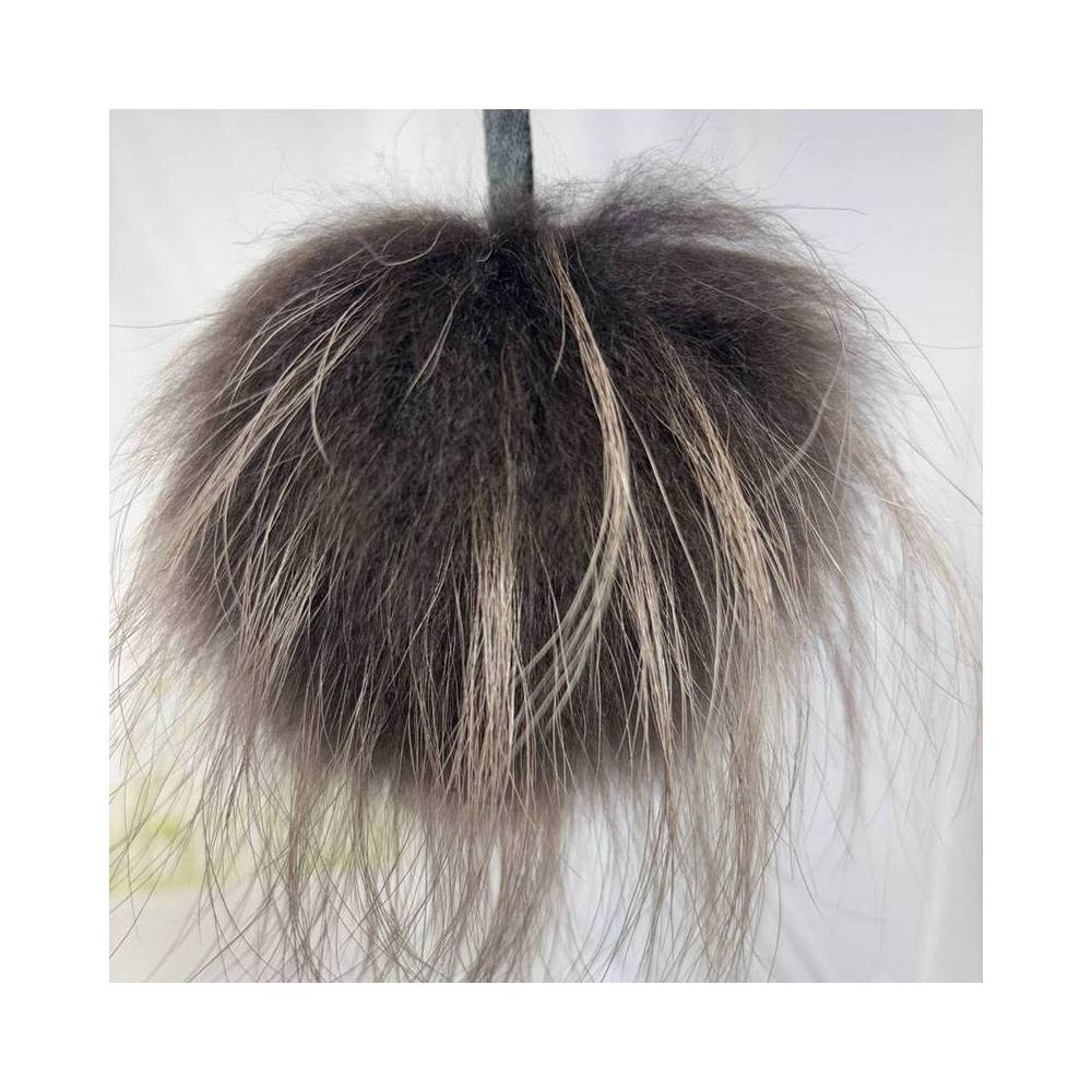 Pompom made of natural raccoon fur, chocolate 15-16 cm