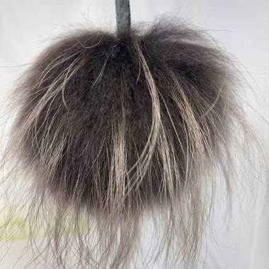 Pompom made of natural raccoon fur, chocolate 15-16 cm