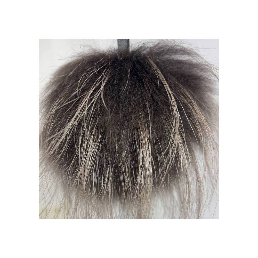 Pompom made of natural raccoon fur, chocolate 15-16 cm