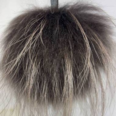 Pompom made of natural raccoon fur, chocolate 15-16 cm