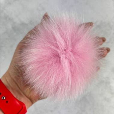 Pompom made of natural fox fur, pink 10 cm