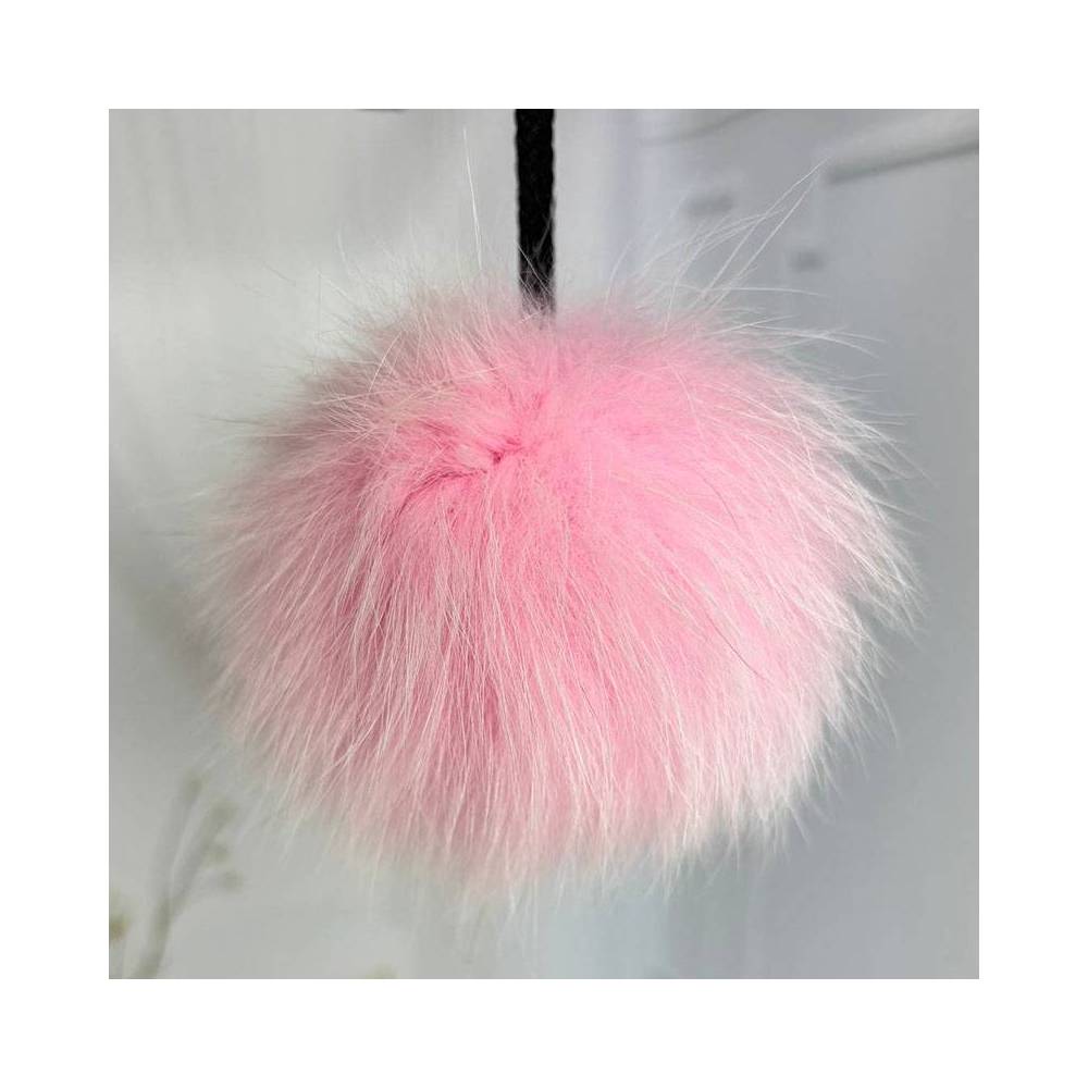 Pompom made of natural fox fur, pink 10 cm