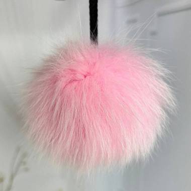 Pompom made of natural fox fur, pink 10 cm