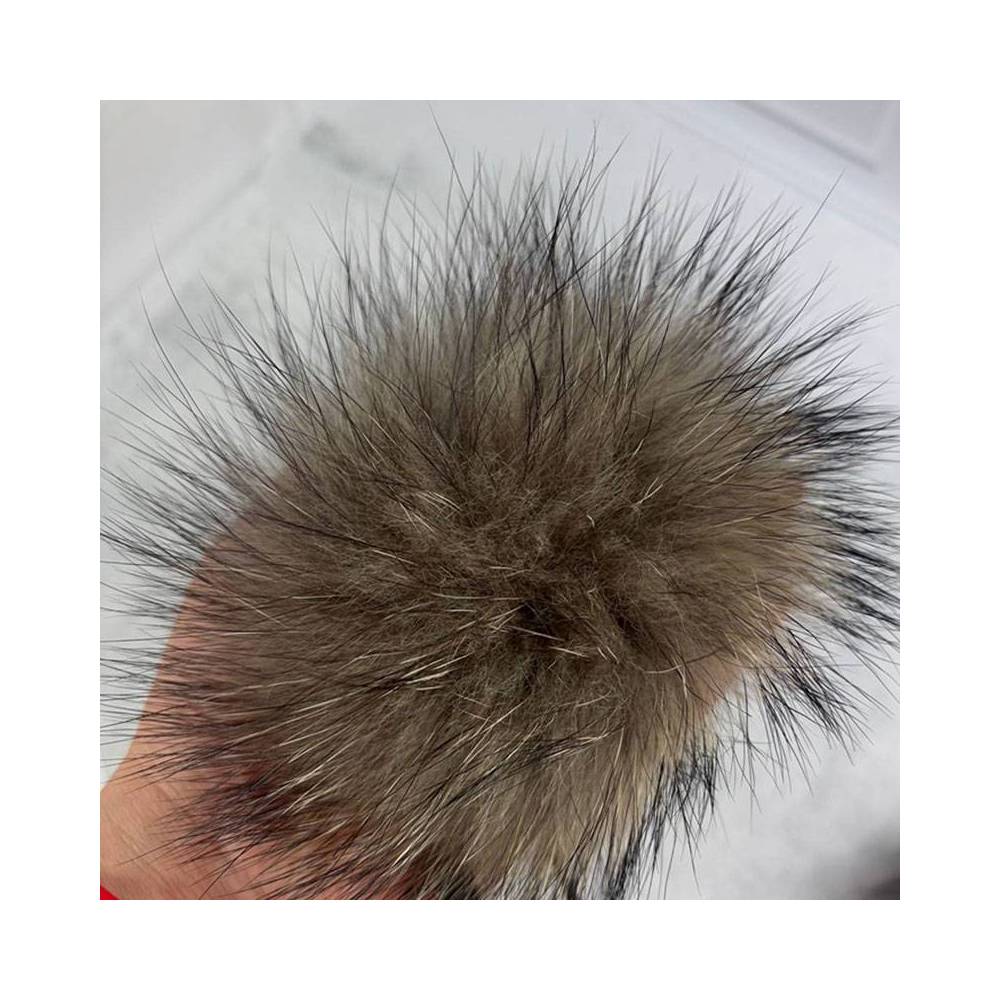 Pompom made of natural raccoon fur 13-14 cm