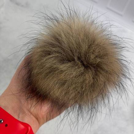 Pompom made of natural raccoon fur 13-14 cm
