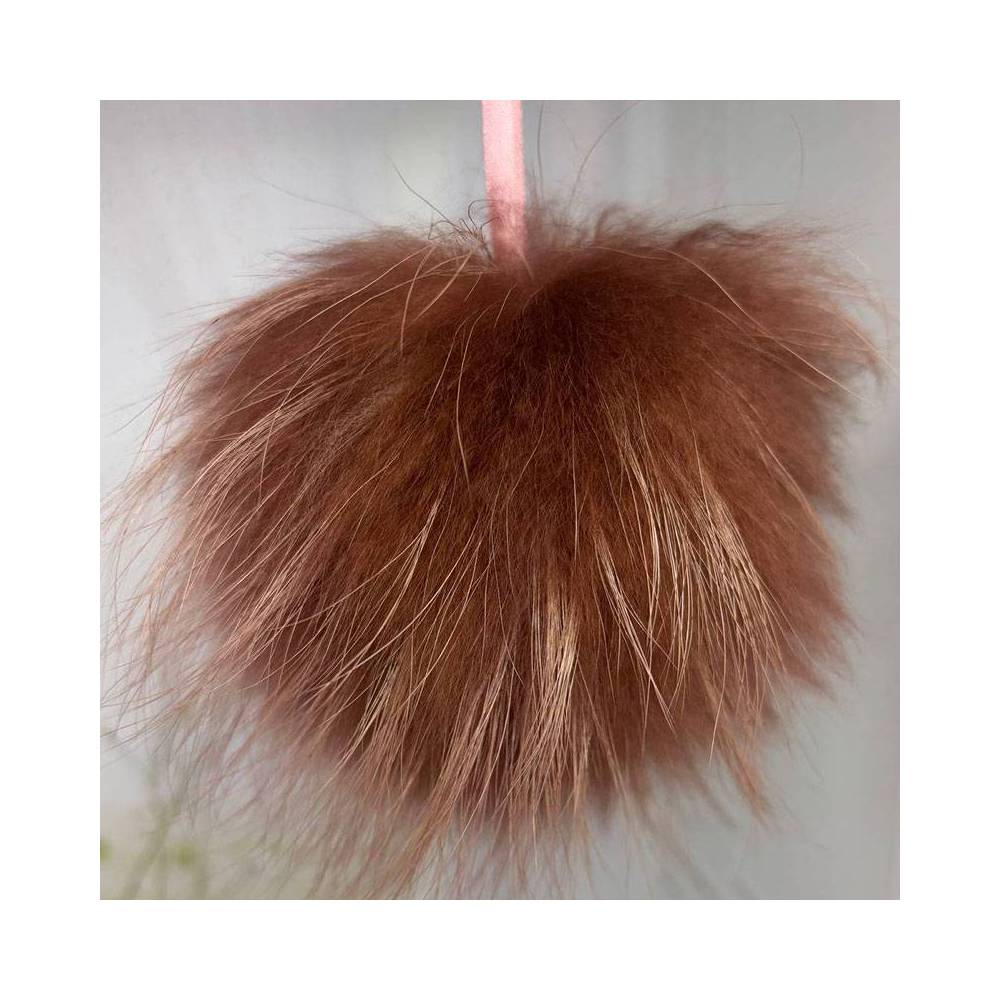 Pompom made of natural raccoon fur shimmering copper 17-20 cm