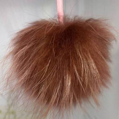 Pompom made of natural raccoon fur shimmering copper 17-20 cm