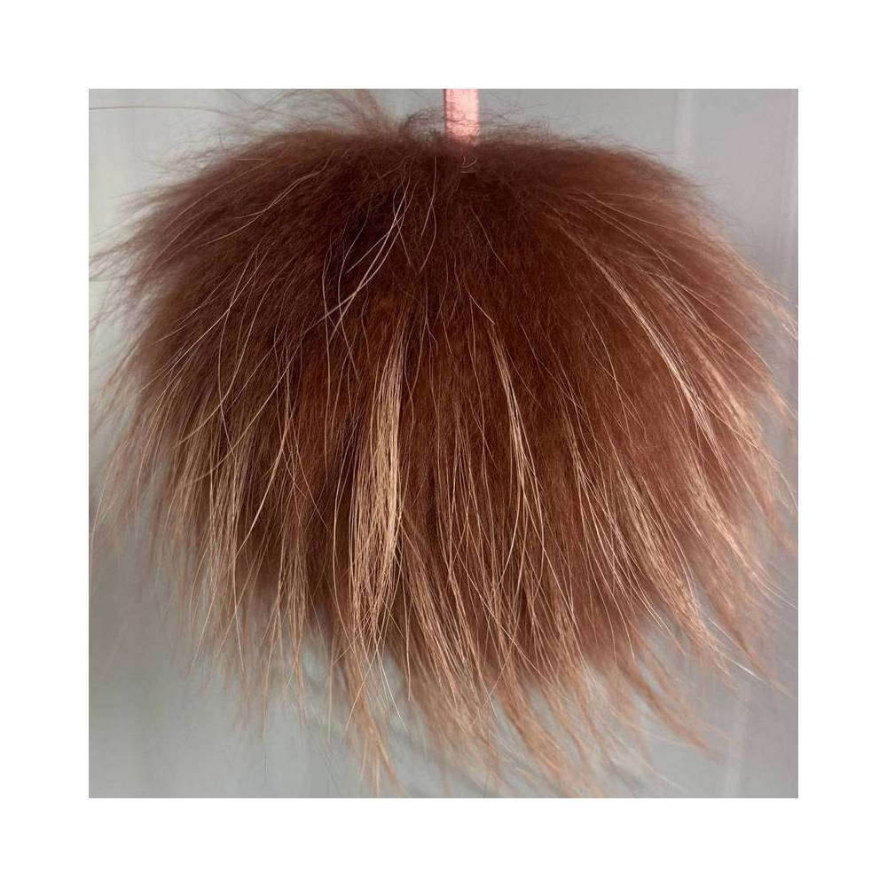 Pompom made of natural raccoon fur shimmering copper 17-20 cm