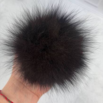 Pompom from the tail of an arctic fox, dark chocolate 13-15 cm