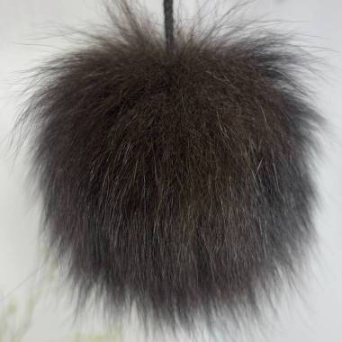 Pompom from the tail of an arctic fox, dark chocolate 13-15 cm