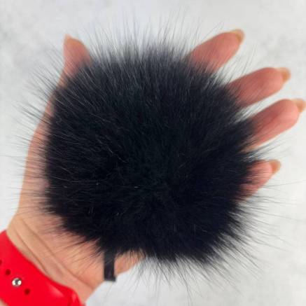 Pompom made of natural fox fur, black 10 cm