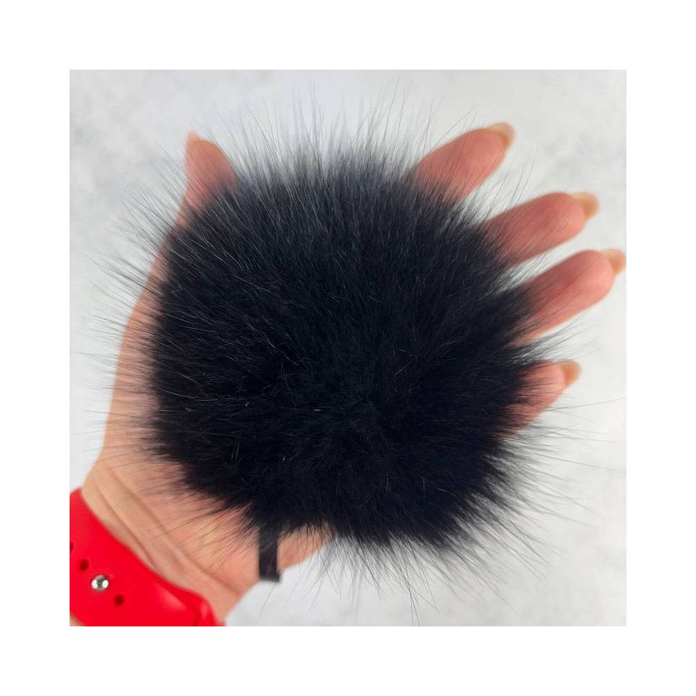 Pompom made of natural fox fur, black 10 cm Pompom made of natural fox fur, black 10 cm