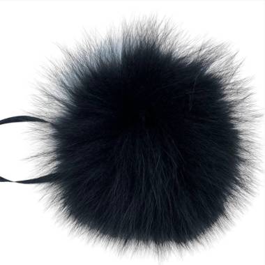 Pompom made of natural fox fur, black 10 cm