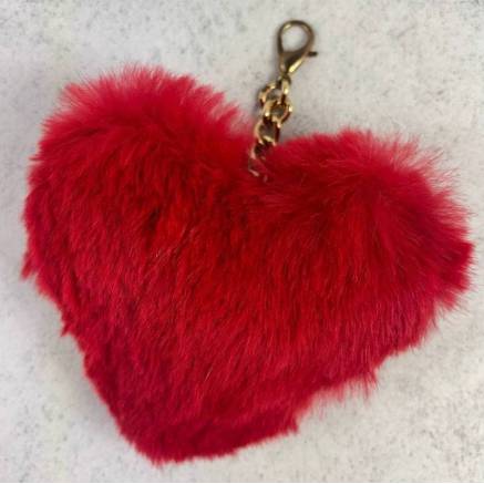Keychain Heart made of natural rabbit fur, red 10 cm