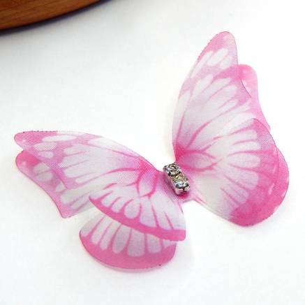 Chiffon butterfly with rhinestones pink