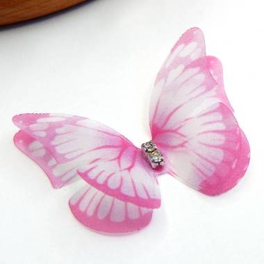 Chiffon butterfly with rhinestones pink