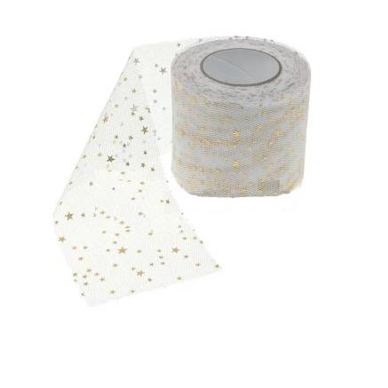 Milky tulle with stars, 6 cm, 1 meter