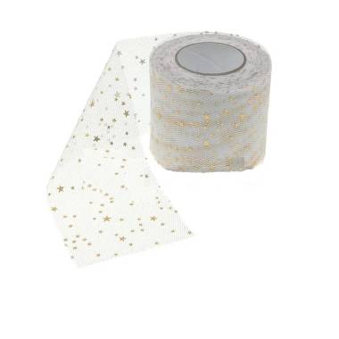 Milky tulle with stars, 6 cm, 1 meter