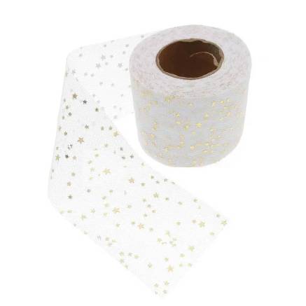 White tulle with stars, 6 cm, 1 meter