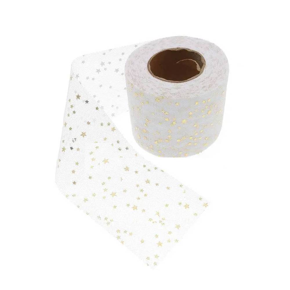White tulle with stars, 6 cm, 1 meter