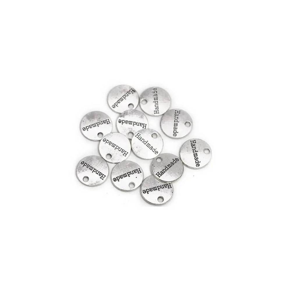 Pendant circle Handmade metal silver 14*14 mm.