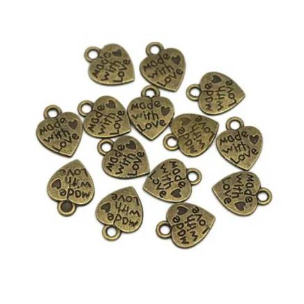Pendant heart Made with love metal bronze 10*12 mm