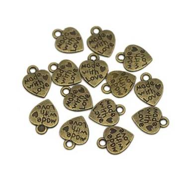 Pendant heart Made with love metal bronze 10*12 mm