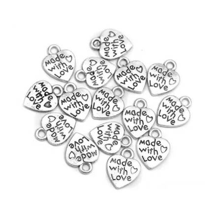 Подвеска сердце Made with love металлическое серебро 10*12 мм