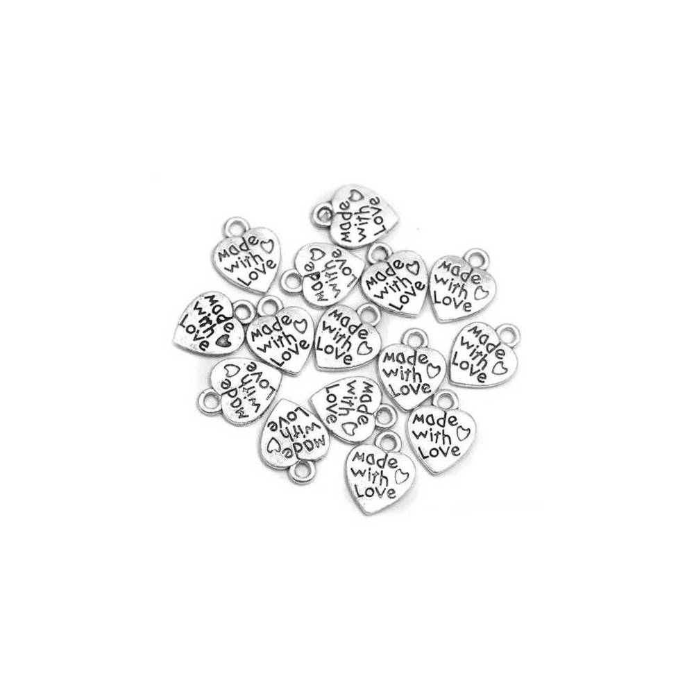 Подвеска сердце Made with love металлическое серебро 10*12 мм