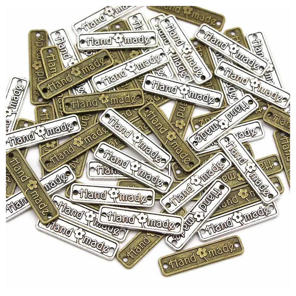 Handmade metal tag silver 25*7 mm