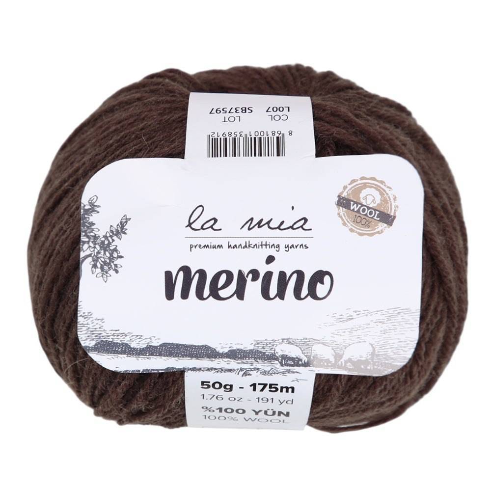 Пряжа мериносовая шерсть La Mia Merino, шоколад (L007)