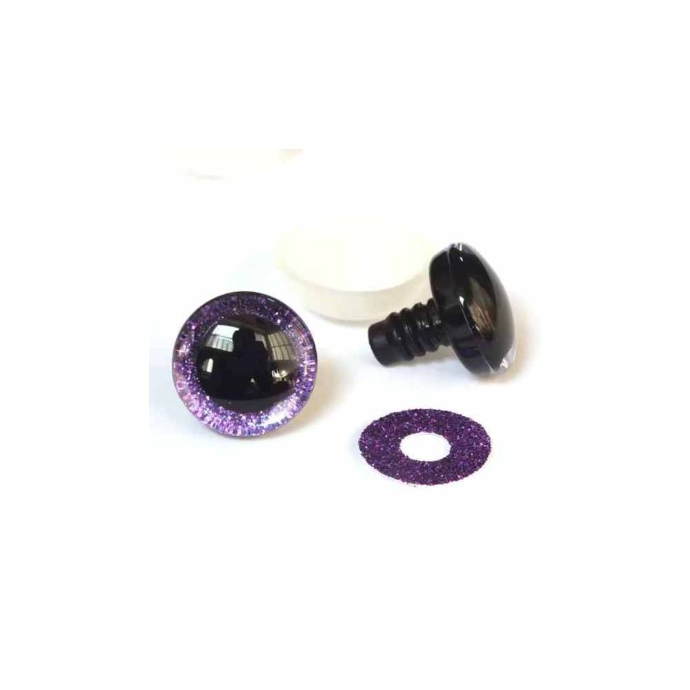 Shiny 3D purple eyes for toys on a reliable mount with a diameter of 18 mm