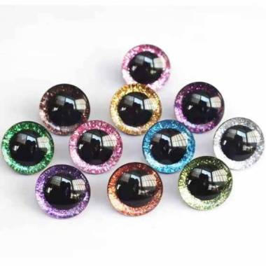 Shiny 3D eyes for toys on a reliable pink mount with a diameter of 20 mm
