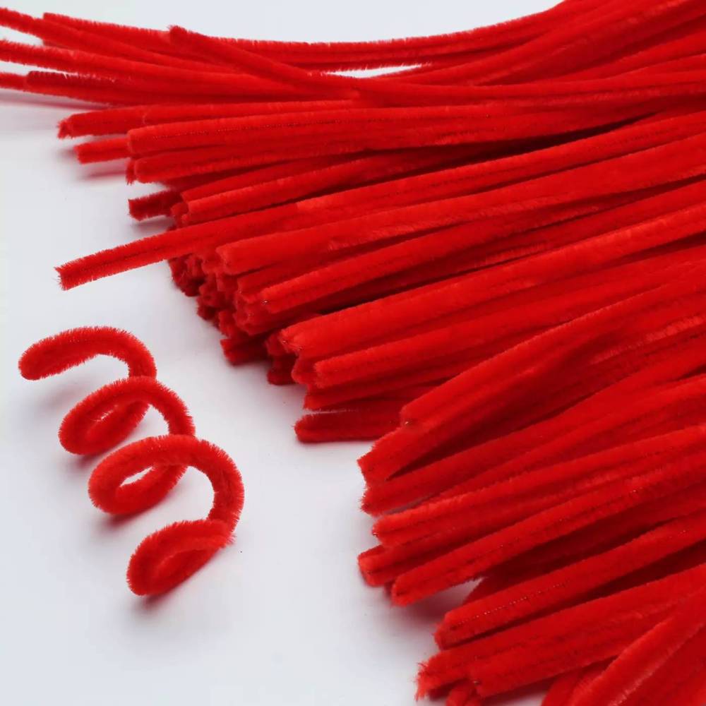 Fluffy chenille wire 5 mm, 30 cm red (A-048)