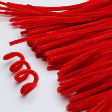 Fluffy chenille wire 5 mm, 30 cm red (A-048)