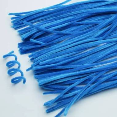 Fluffy chenille wire 5 mm, 30 cm blue (A-007)