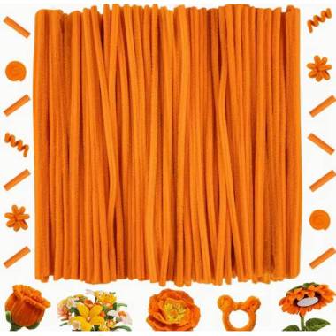 Fluffy chenille wire 5 mm, 30 cm orange (A-034)