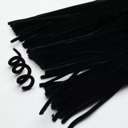 Fluffy chenille wire 5 mm, 30 cm black (A-043)