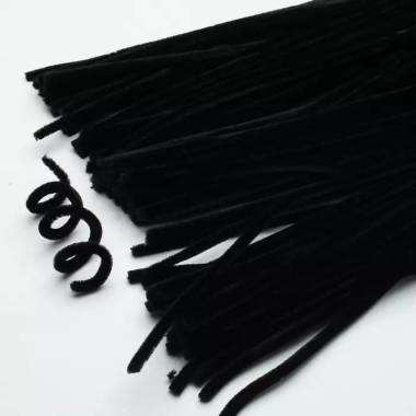 Fluffy chenille wire 5 mm, 30 cm black (A-043)