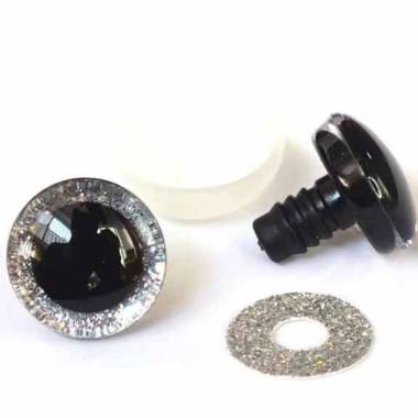 Shiny 3D silver eyes for toys on a reliable mount with a diameter of 16 mm