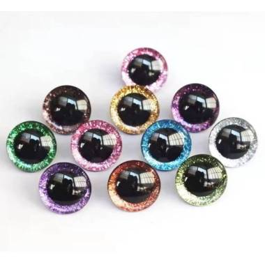Shiny 3D eyes for toys on a reliable brown mount with a diameter of 16 mm