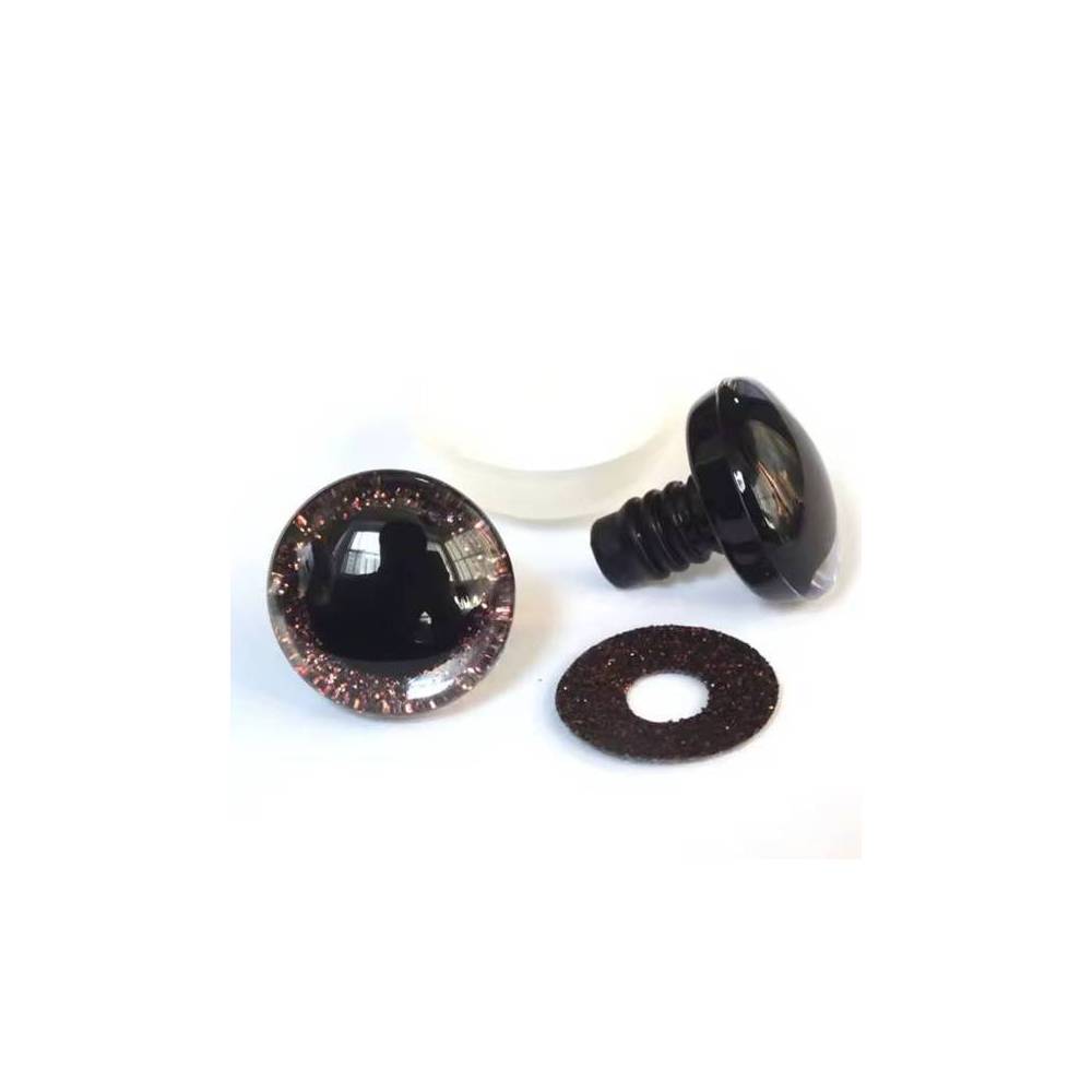 Shiny 3D eyes for toys on a reliable brown mount with a diameter of 16 mm