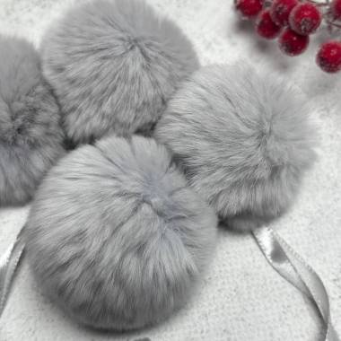 Pompom made of natural rex rabbit fur, smoky 5 cm